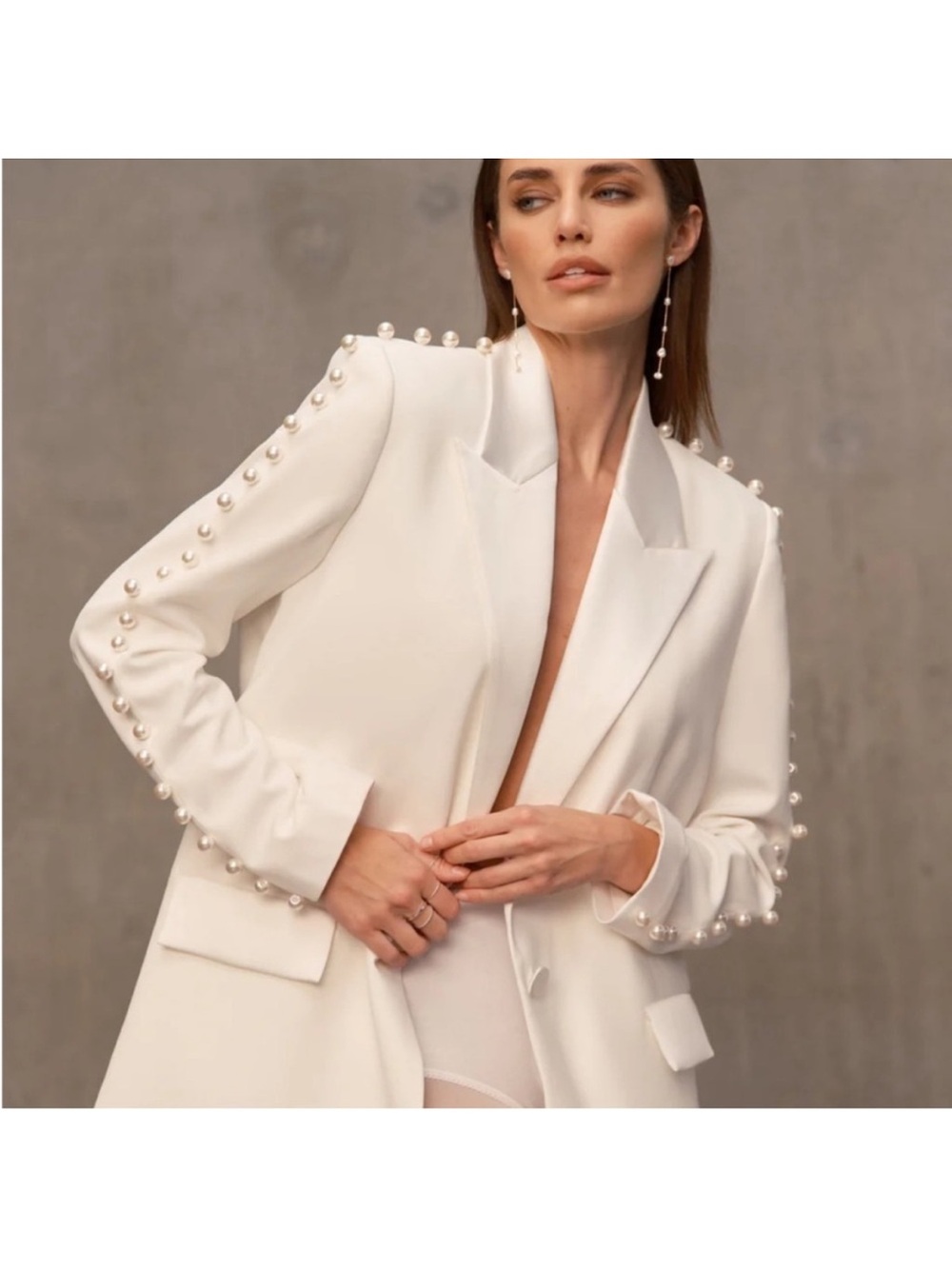 NADINE MERABI Cream
Pearl-Trim Blazer